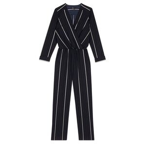 Maje V-Neck Pinstriped Jumpsuit/Romper